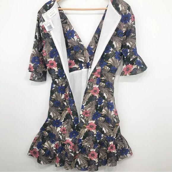 Anthropologie Lost + Wander Floral Ruffle Edge Wrap Style Mini Dress NEW no belt - Picture 9 of 16